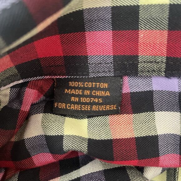 Steven Land Shirt Mens 16.5 34/35 Red Purple Yellow Black Checkered Plaid Modern - Picture 5 of 8